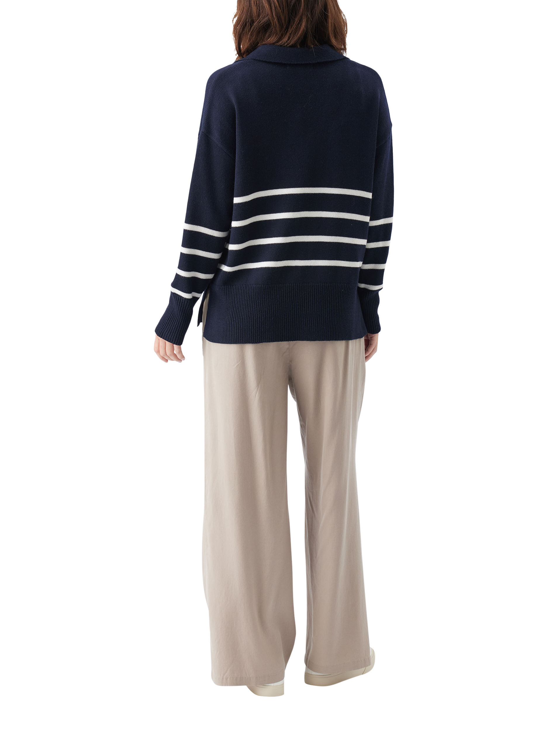Product image 4 of 8, which shows Ripe Lori Stripe Nursing Knit Jumper, Navy/White, XS