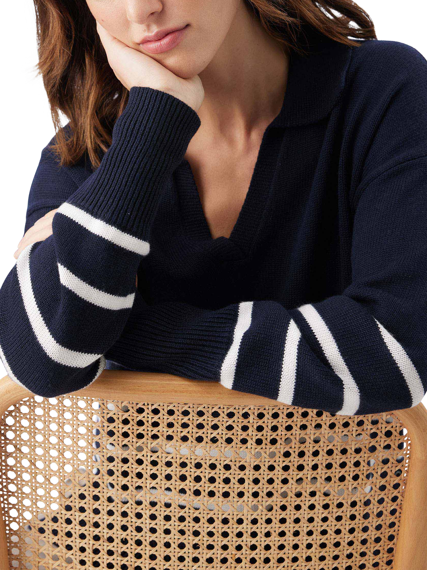 Product image 6 of 8, which shows Ripe Lori Stripe Nursing Knit Jumper, Navy/White, XS