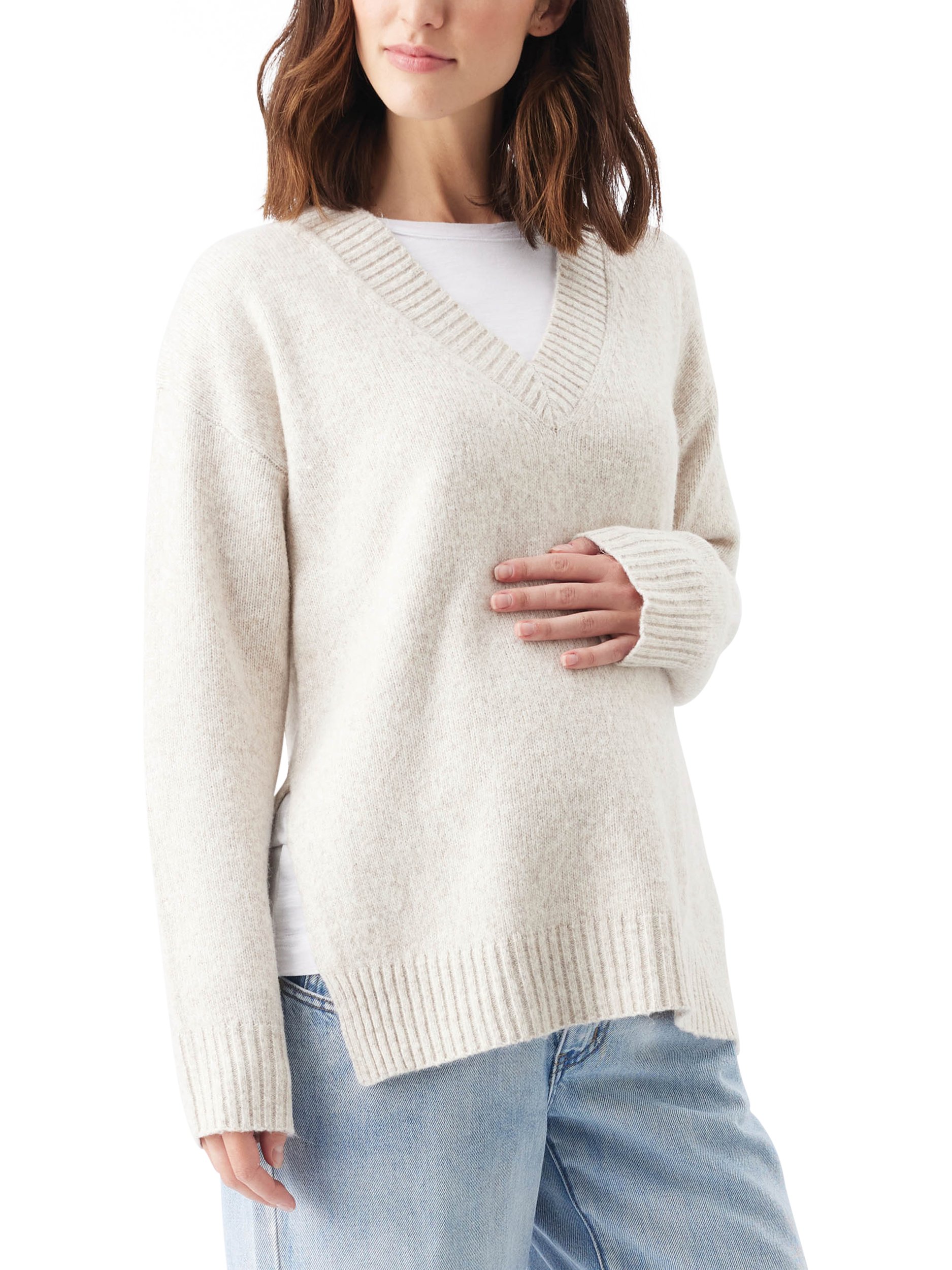 Product image 1 of 7, which shows Ripe Vera Nursing Knit Jumper, Oat Marl, XS
