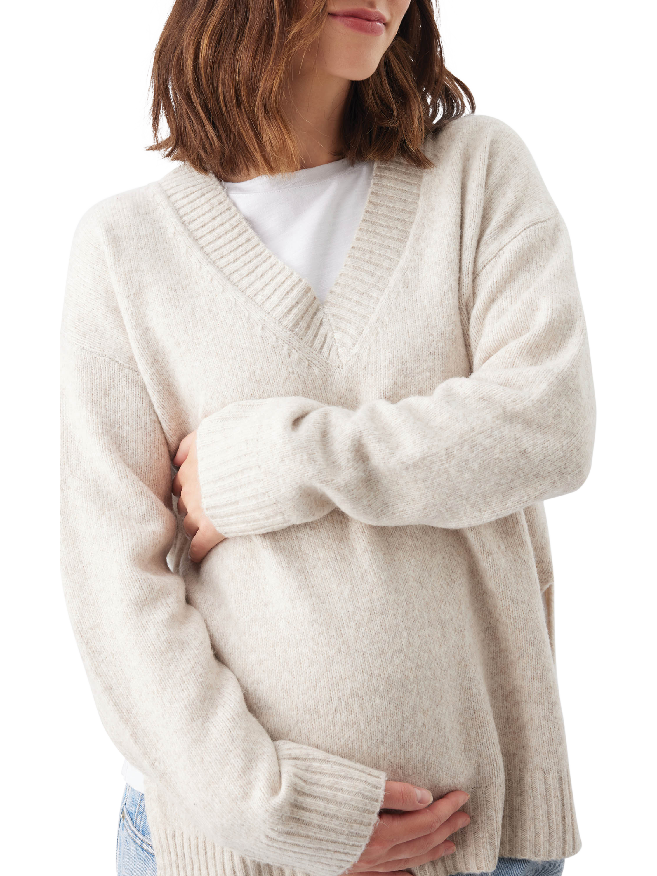 Product image 2 of 7, which shows Ripe Vera Nursing Knit Jumper, Oat Marl, XS
