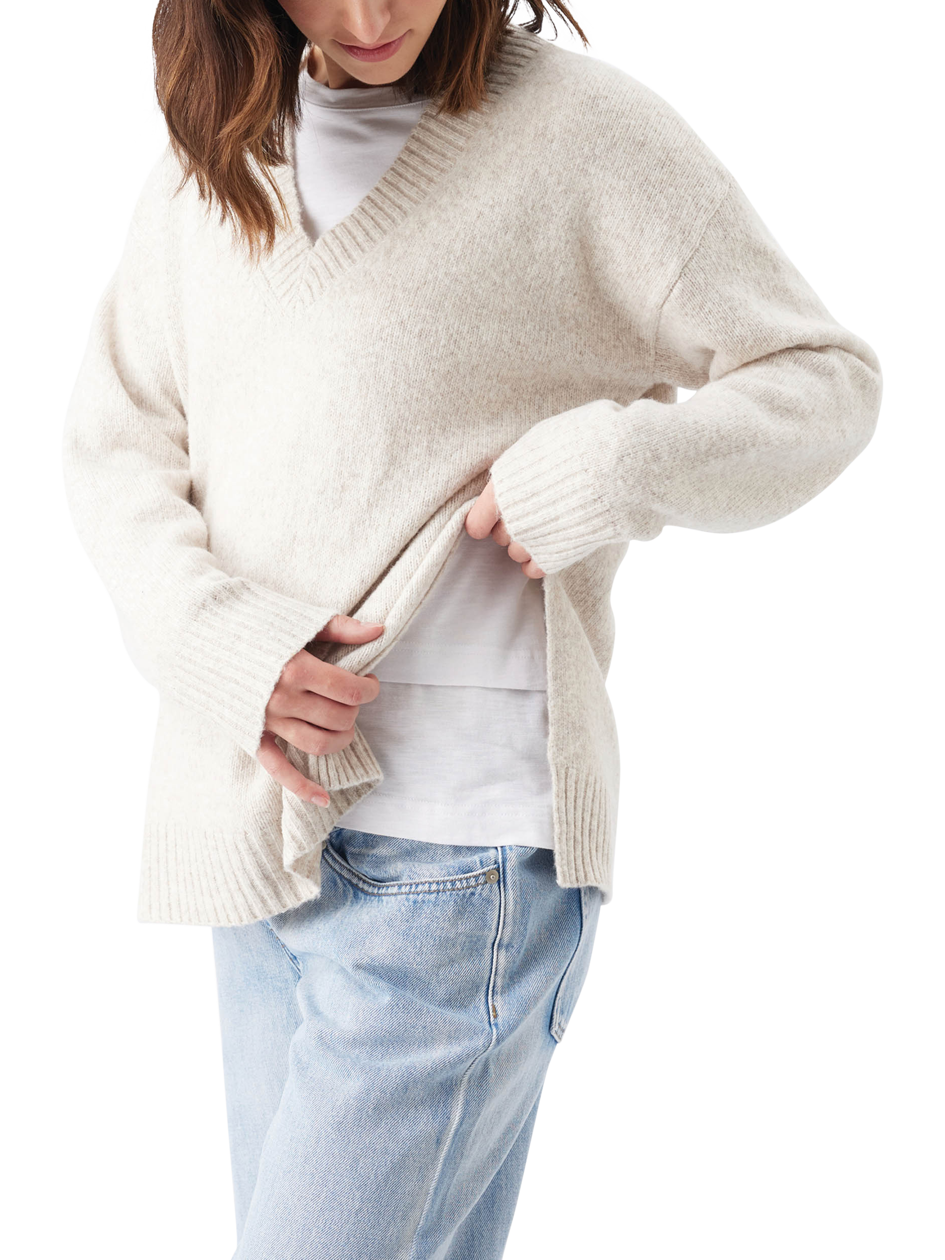 Product image 4 of 7, which shows Ripe Vera Nursing Knit Jumper, Oat Marl, XS