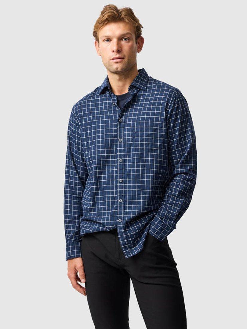 Product image 1 of 6, which shows Rodd & Gunn Glenrock Windowpane Check Cotton Shirt, Midnight, L