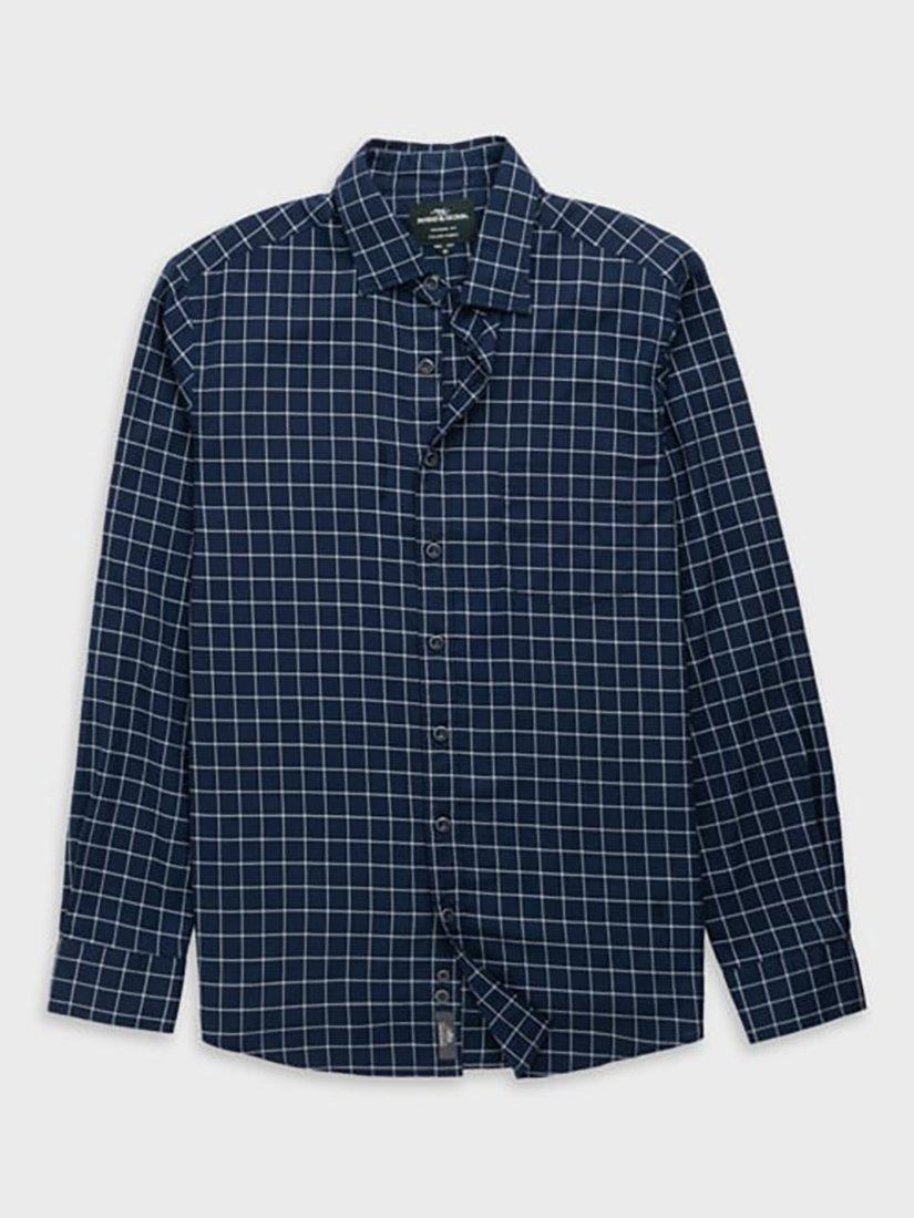 Product image 4 of 6, which shows Rodd & Gunn Glenrock Windowpane Check Cotton Shirt, Midnight, L