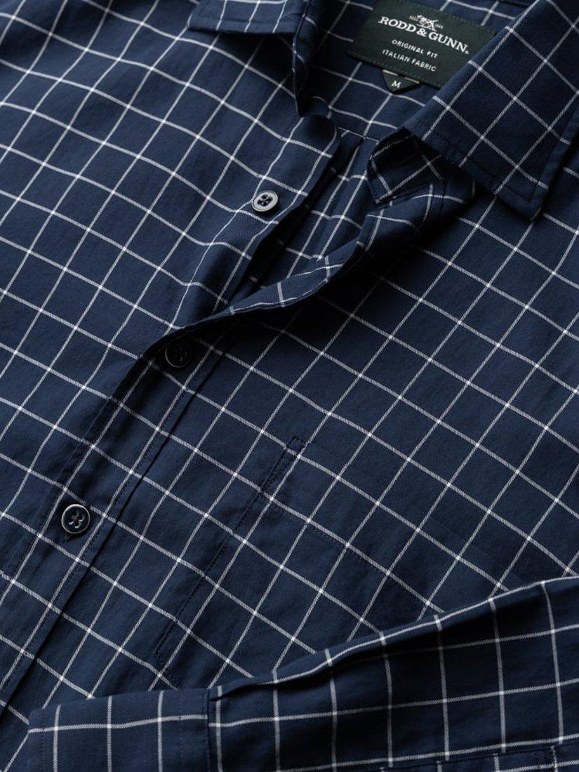Product image 5 of 6, which shows Rodd & Gunn Glenrock Windowpane Check Cotton Shirt, Midnight, L
