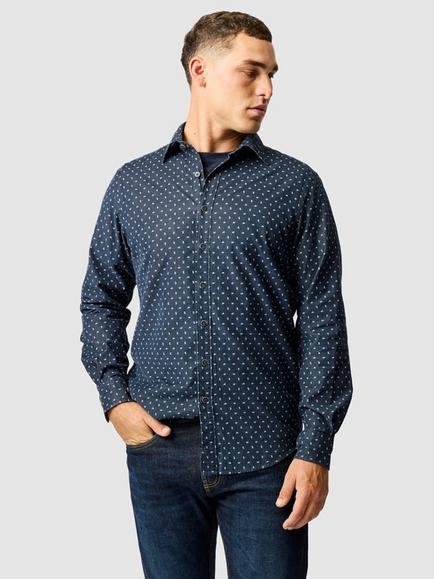 Rodd & Gunn Cotton Paisley Long Sleeve Collar Shirt, Blueberry