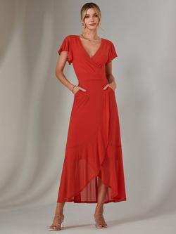 Jolie Moi Angel Sleeve V Neck Maxi Dress, Dark Orange