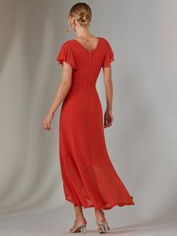 Jolie Moi Angel Sleeve V Neck Maxi Dress - view 2, Dark Orange
