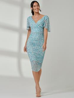 Jolie Moi Floral Short Sleeve V Neck Bodycon Midi Dress, Green Floral