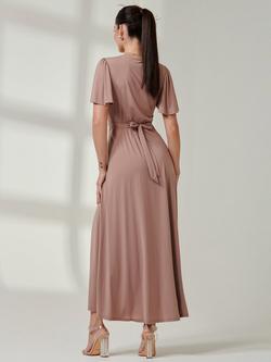 Jolie Moi Rose Short Sleeve Scoop Back Wrap Maxi Dress - view 2, Rose Taupe