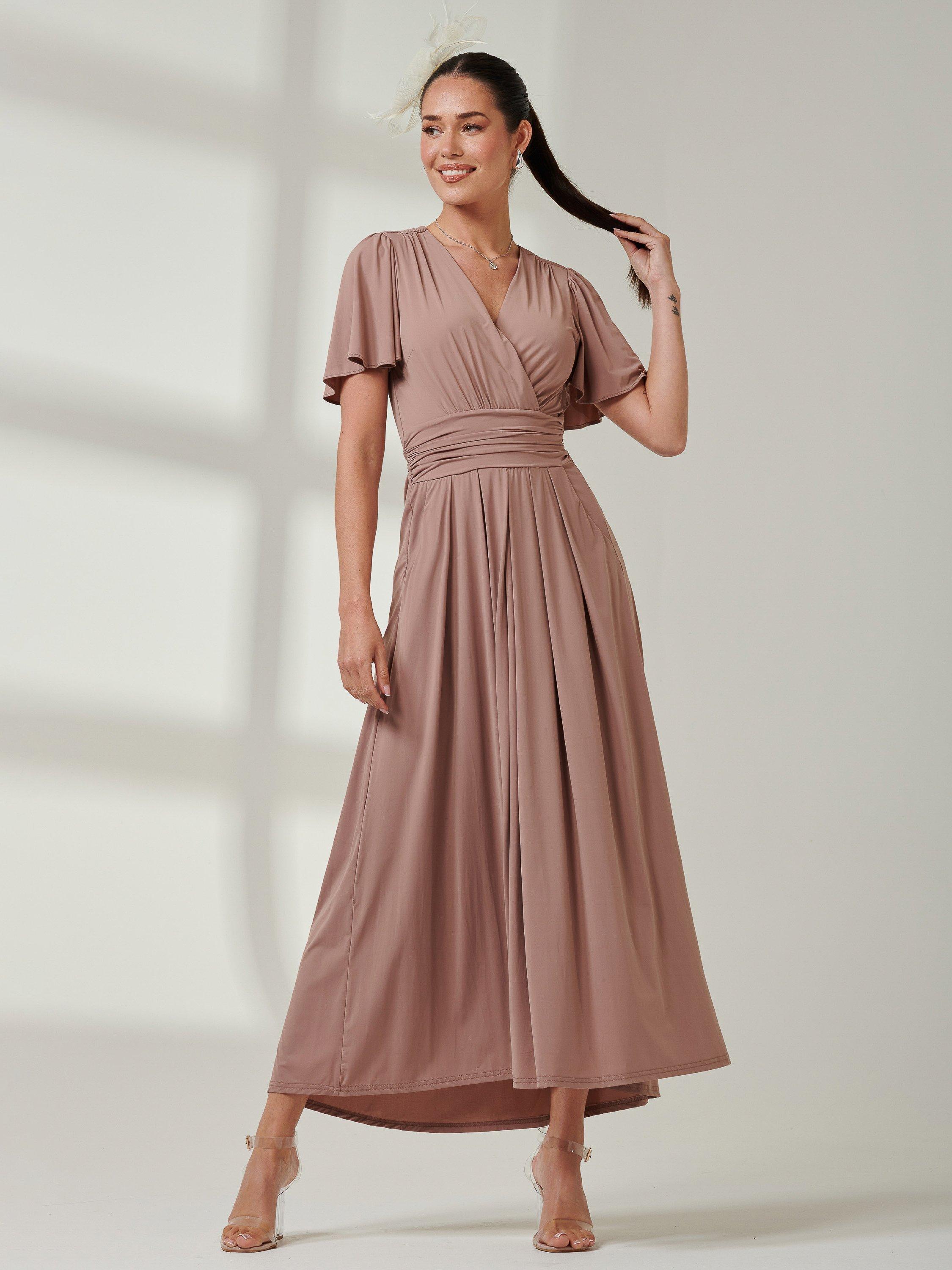 chinese dress ladies Ivory and Hot Pink Floral Wrap Maxi Dress with Short Sleeves main image 0