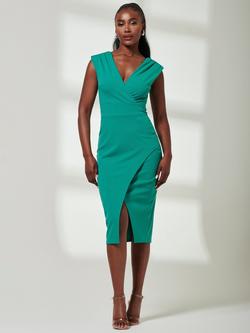 Jolie Moi Sleeveless V Neck Bodycon Midi Dress, Green