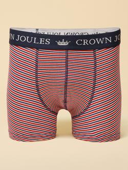 Joules Cotton Stretch Graphic Print Crown Joules Boxers, Blue/Red - view 2, Blue/Red