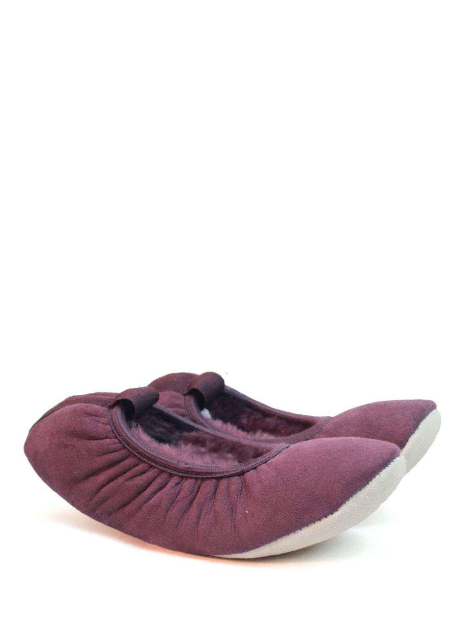 Product image 1 of 2, which shows British Boxers Sheepskin Ballet Slippers, Plum, 3.5