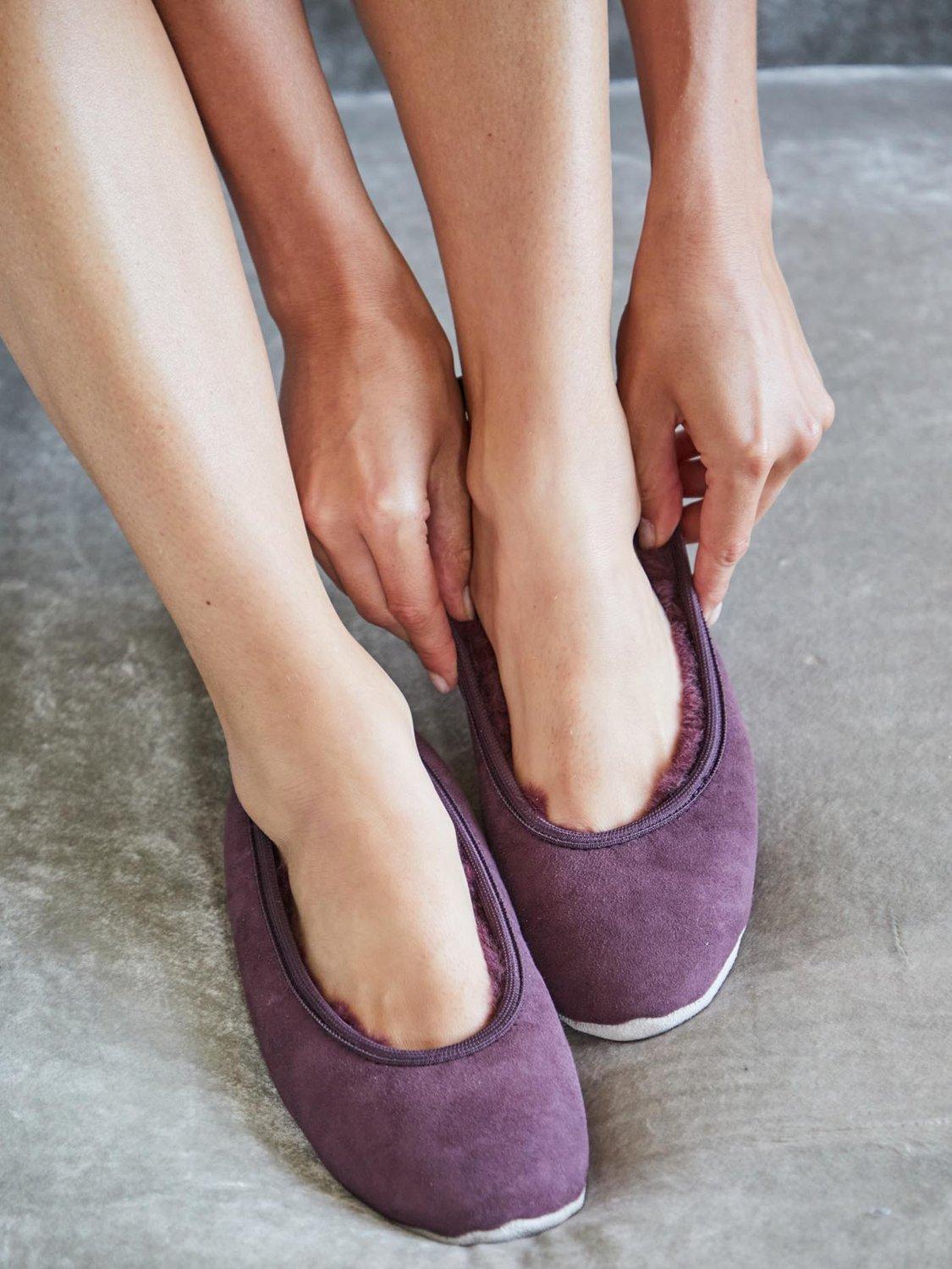 Product image 2 of 2, which shows British Boxers Sheepskin Ballet Slippers, Plum, 3.5