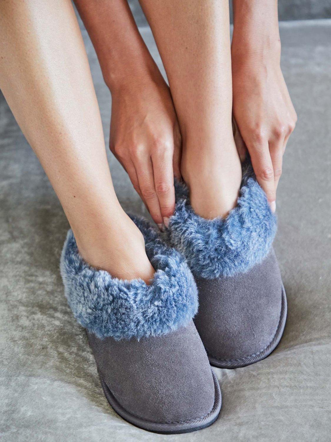 Product image 2 of 2, which shows British Boxers Sheepskin Cropped Slipper Boots, Denim, 3