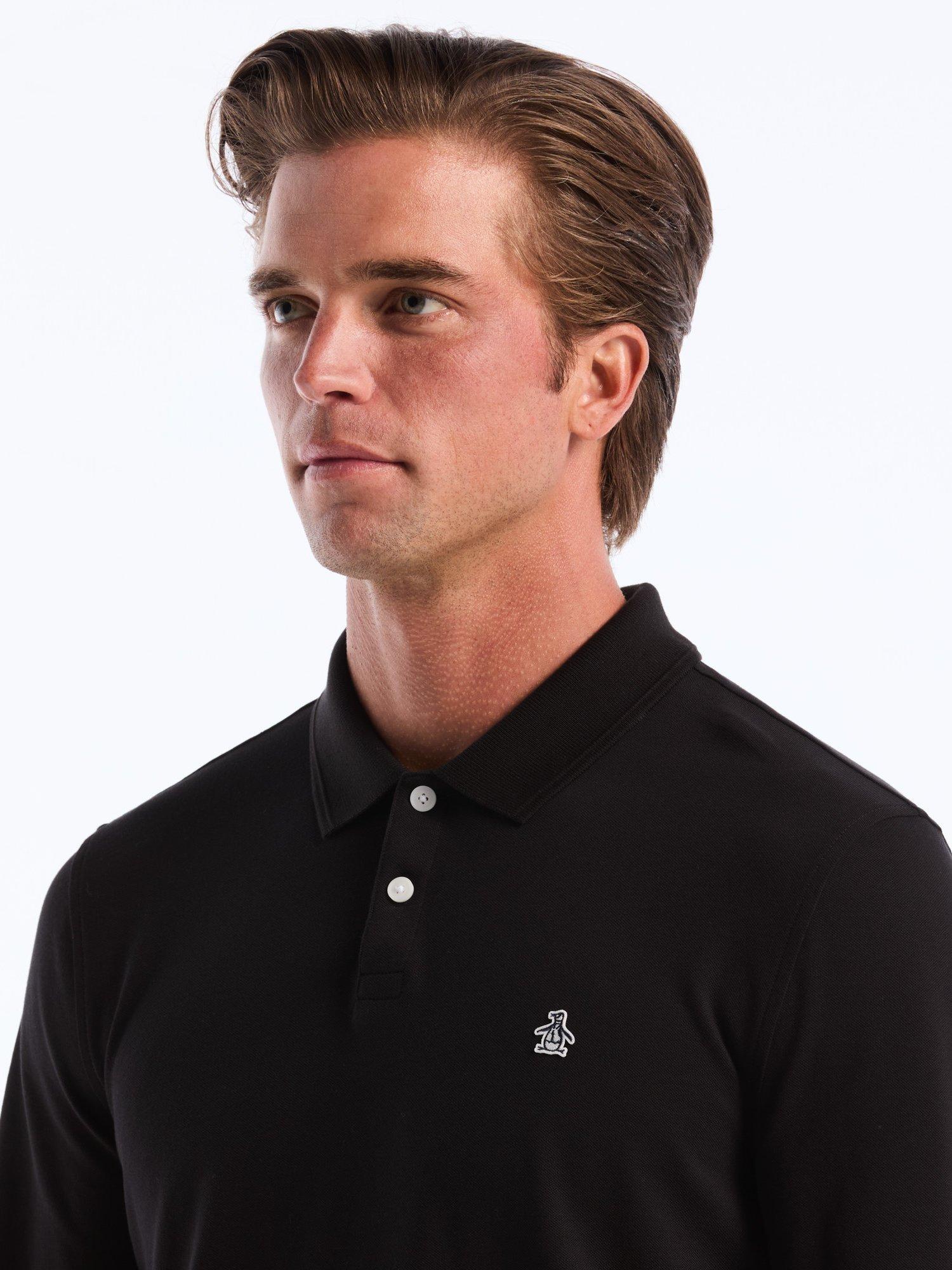 Product image 2 of 4, which shows Original Penguin Cotton Blend Long Sleeve Polo Shirt, True Black, L