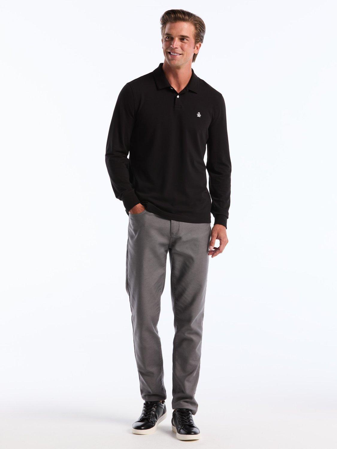 Product image 3 of 4, which shows Original Penguin Cotton Blend Long Sleeve Polo Shirt, True Black, L