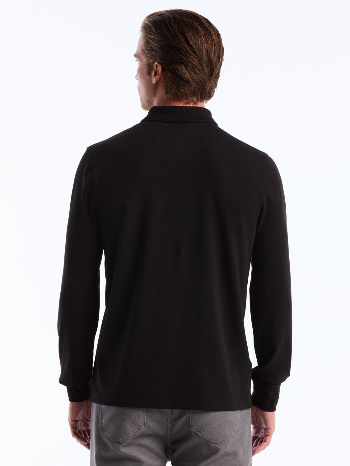 Product image 4 of 4, which shows Original Penguin Cotton Blend Long Sleeve Polo Shirt, True Black, L
