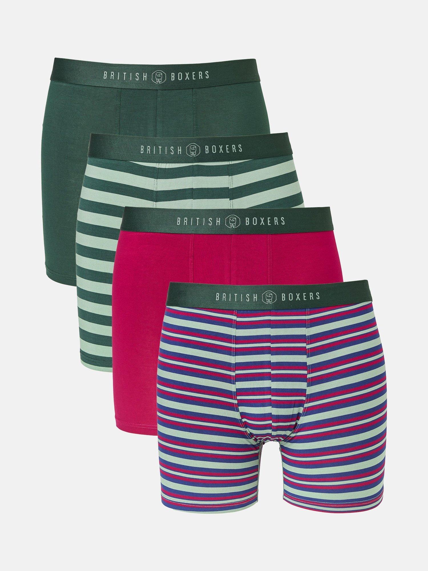 Product image 1 of 7, which shows British Boxers Bamboo Trunks, Pack of 4, Forest Berry, S