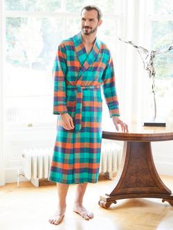 British Boxers Check Brushed Cotton Dressing Gown, Acorn Sqaush