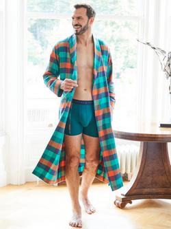British Boxers Check Brushed Cotton Dressing Gown - view 2, Acorn Sqaush