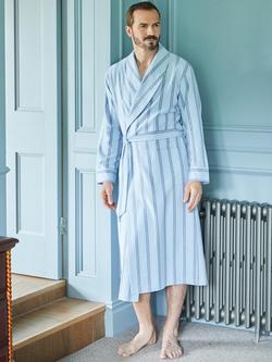 British Boxers Stripe Brushed Cotton Dressing Gown, Brighton Blue