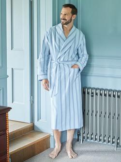 British Boxers Stripe Brushed Cotton Dressing Gown - view 2, Brighton Blue
