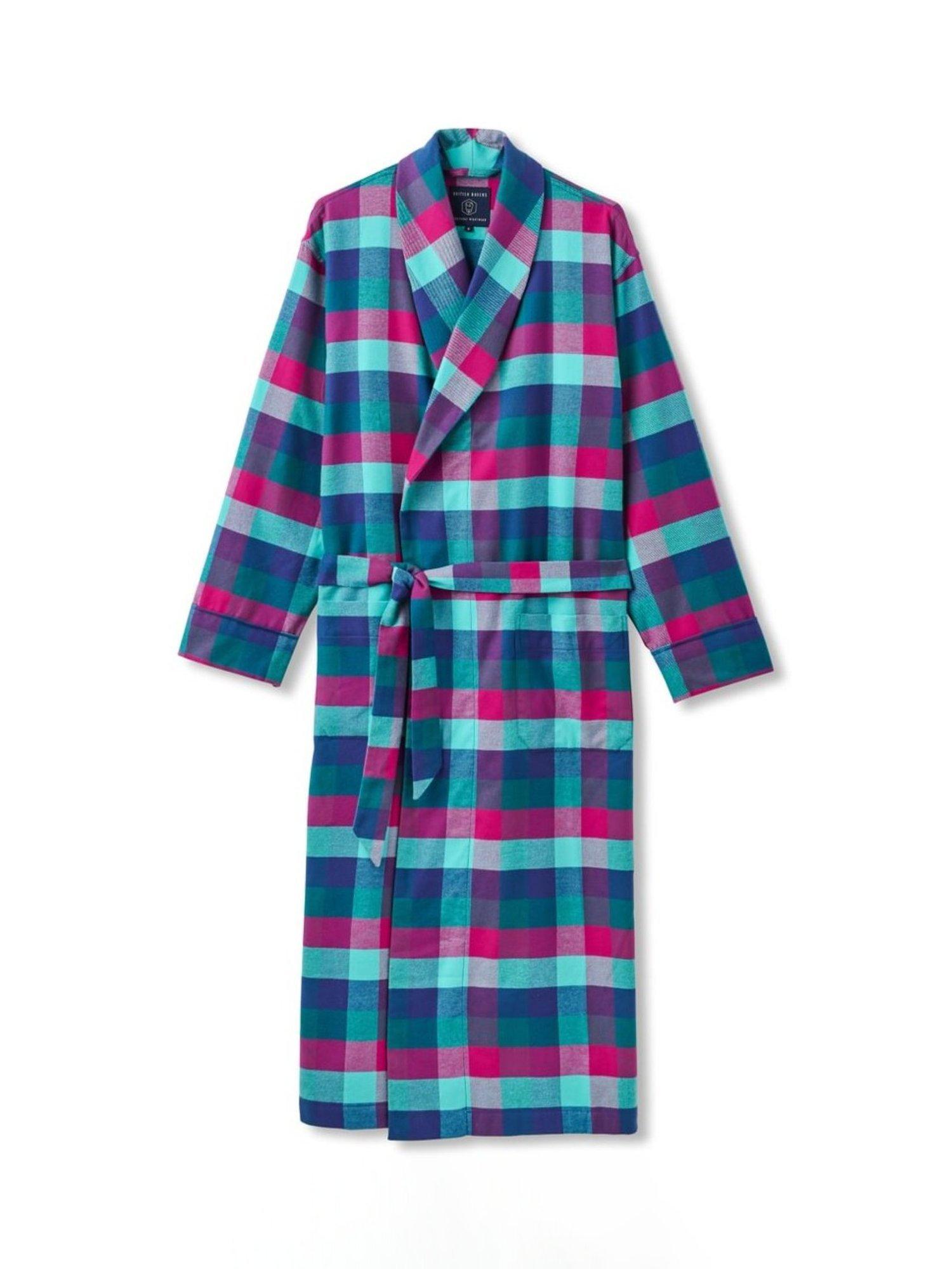 Product image 1 of 1, which shows British Boxers Check Brushed Cotton Dressing Gown, Montrose, S