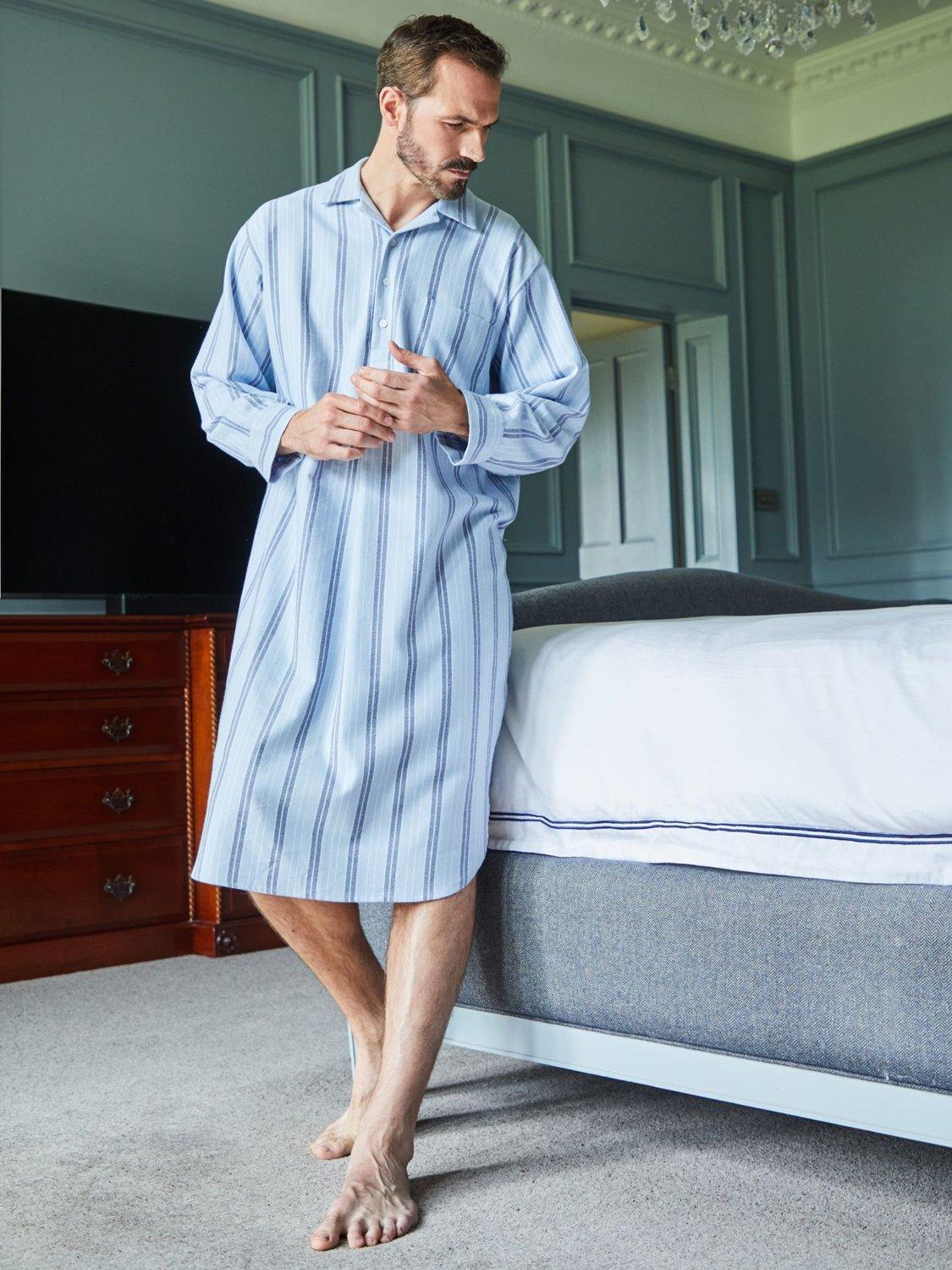 Product image 1 of 5, which shows British Boxers Brushed Cotton Stripe Nightshirt, Brighton Blue, S