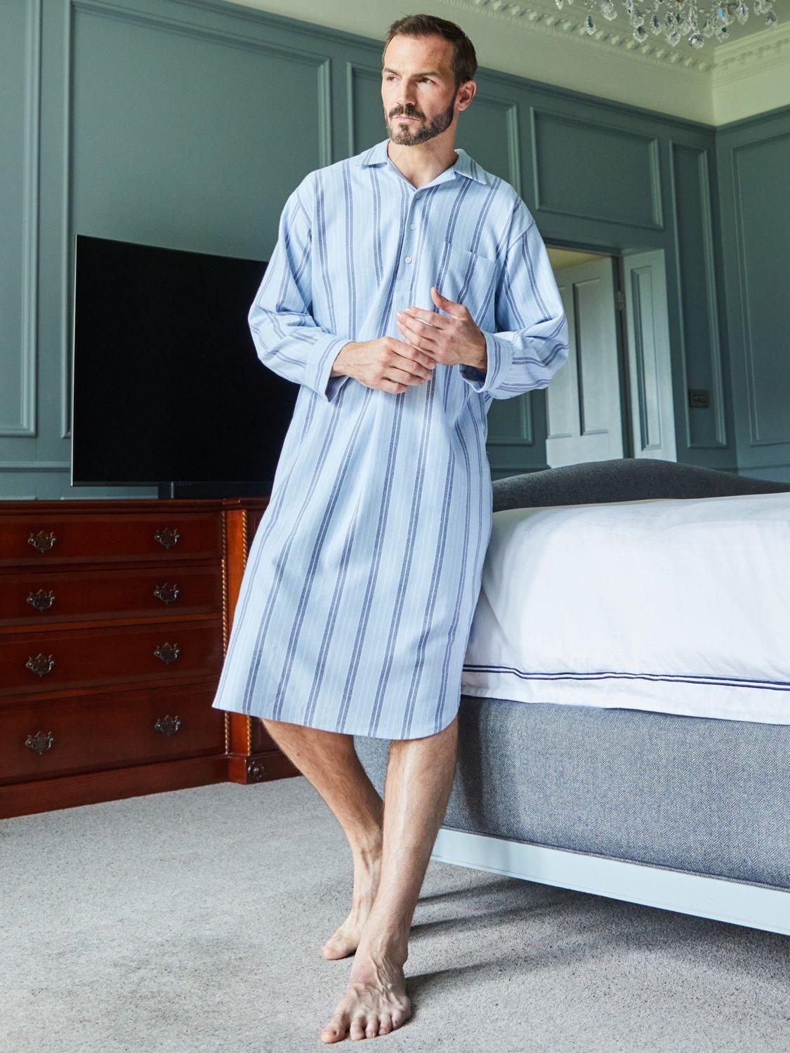 Product image 2 of 5, which shows British Boxers Brushed Cotton Stripe Nightshirt, Brighton Blue, S