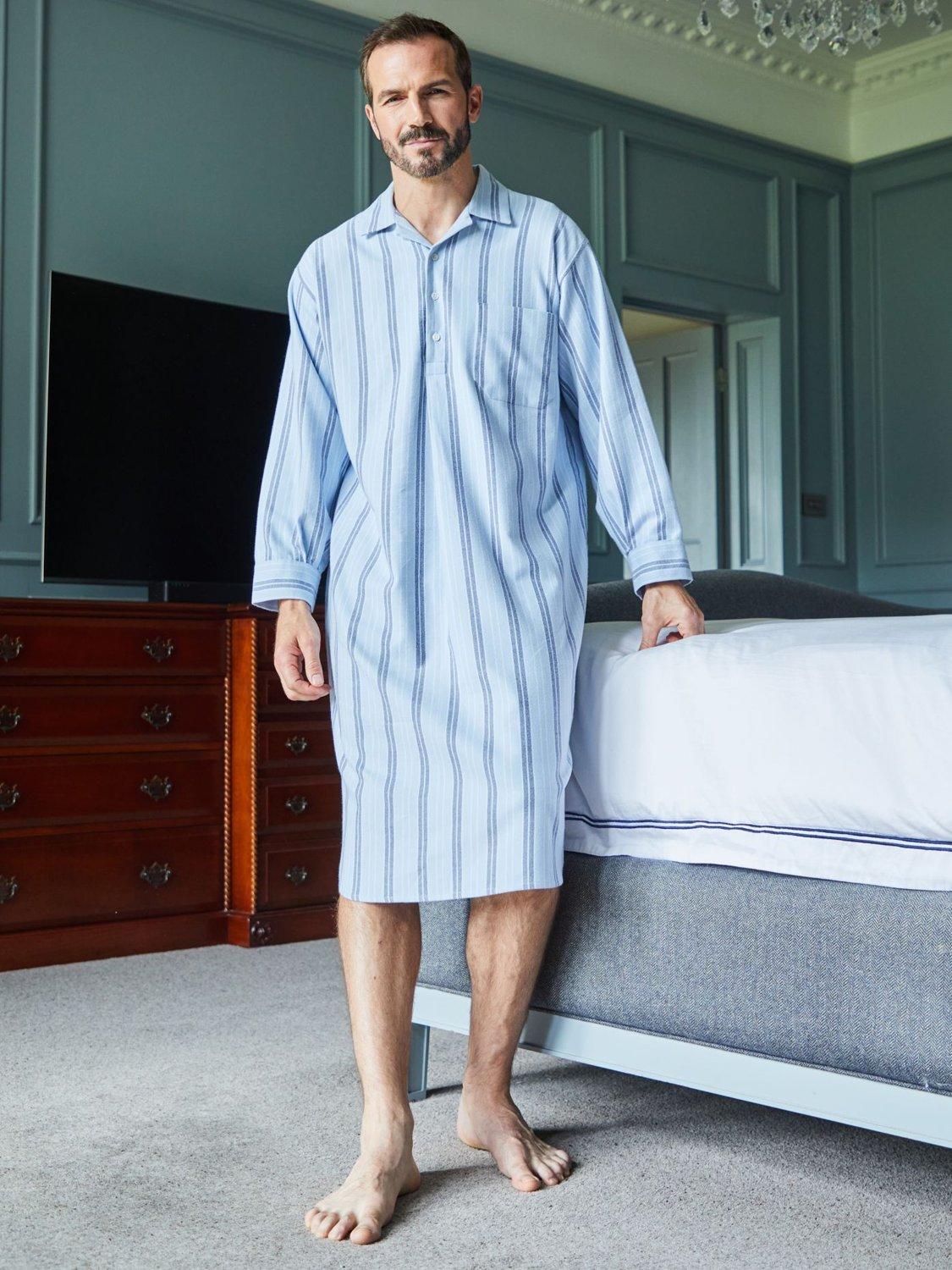 Product image 4 of 5, which shows British Boxers Brushed Cotton Stripe Nightshirt, Brighton Blue, S