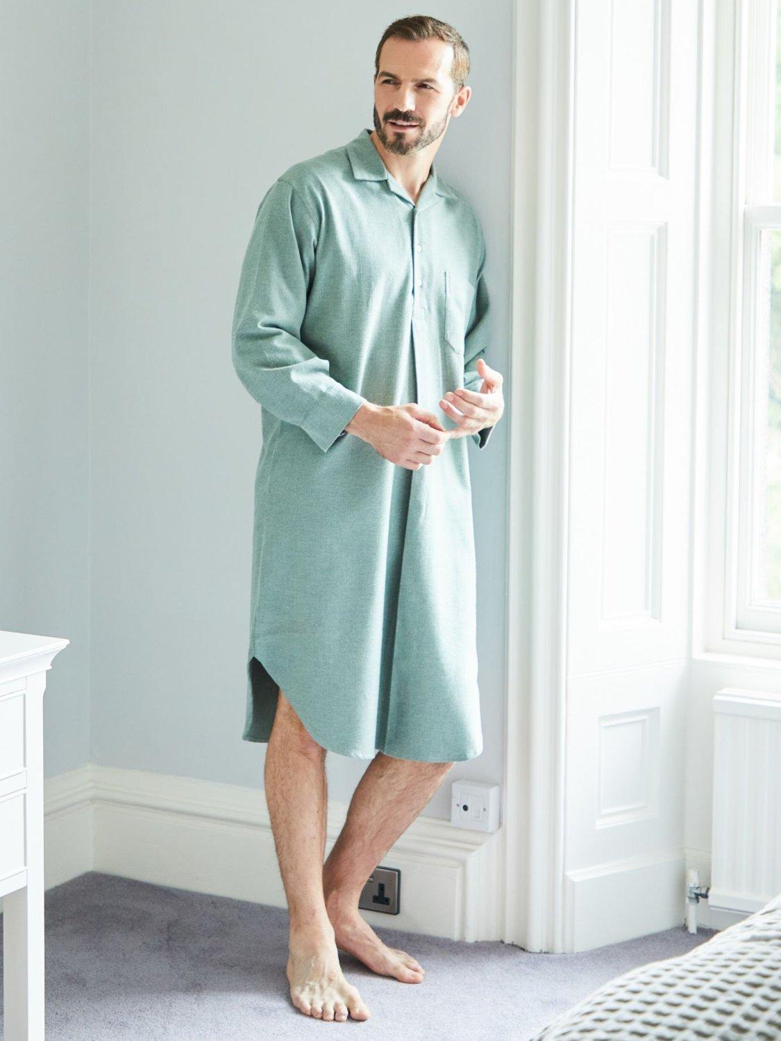 Product image 2 of 4, which shows British Boxers Herringbone Brushed Cotton Nightshirt, Moss, S