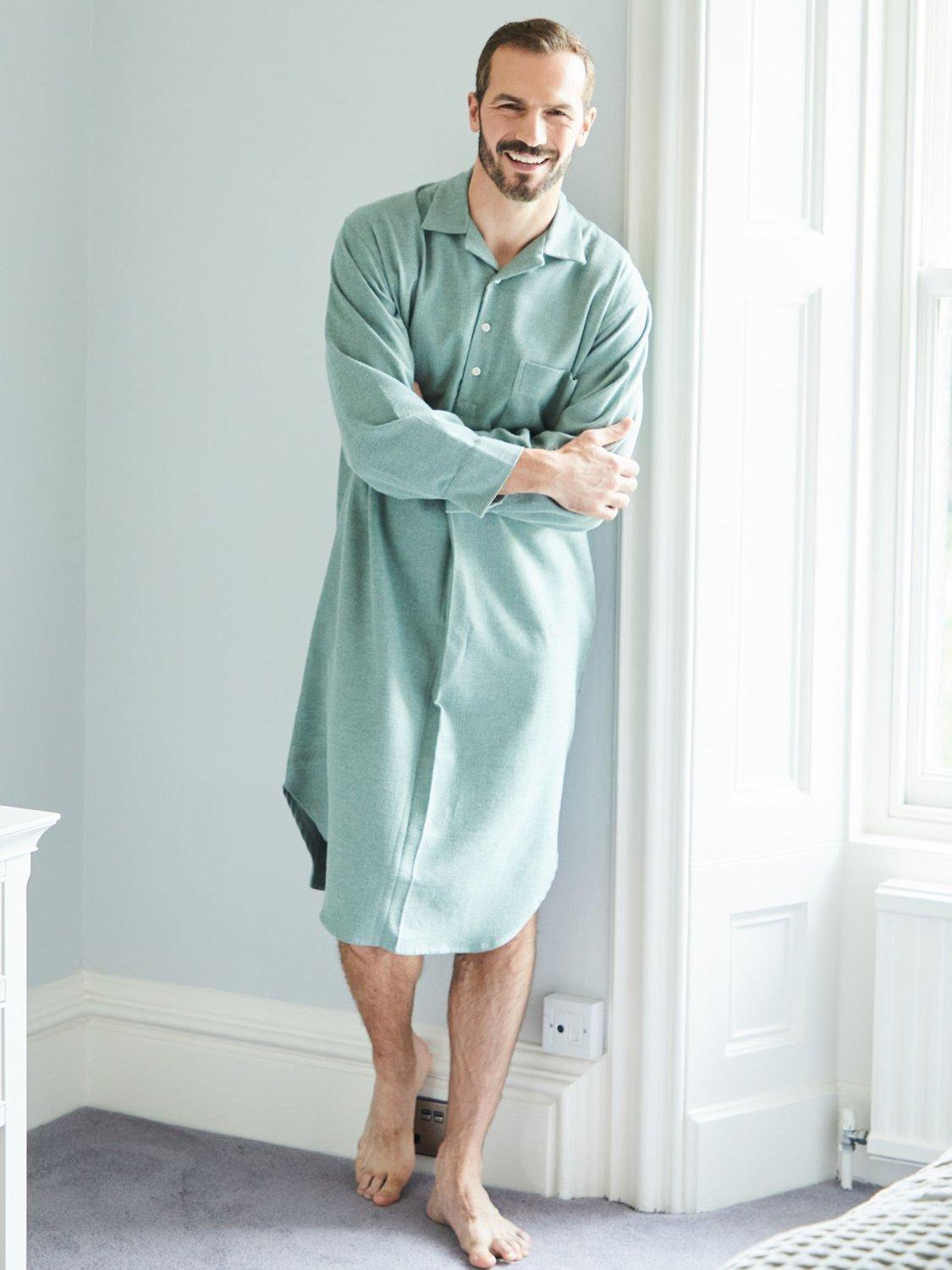 Product image 3 of 4, which shows British Boxers Herringbone Brushed Cotton Nightshirt, Moss, S
