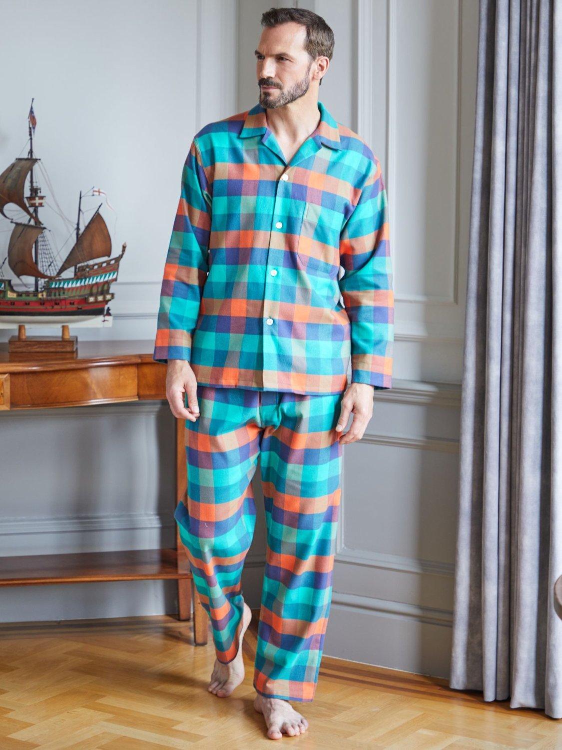 Product image 2 of 3, which shows British Boxers Check Brushed Cotton Pyjama Set, Acorn Squash, S