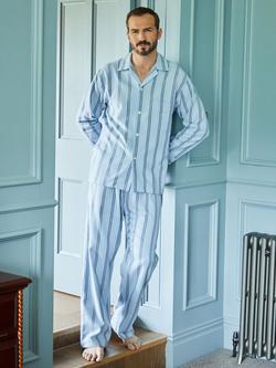 British Boxers Stripe Brushed Cotton Pyjama Set, Brighton Blue