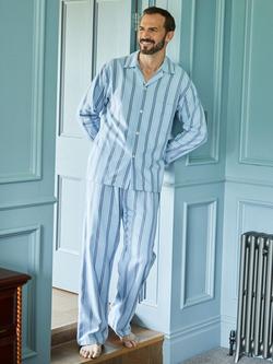British Boxers Stripe Brushed Cotton Pyjama Set - view 2, Brighton Blue