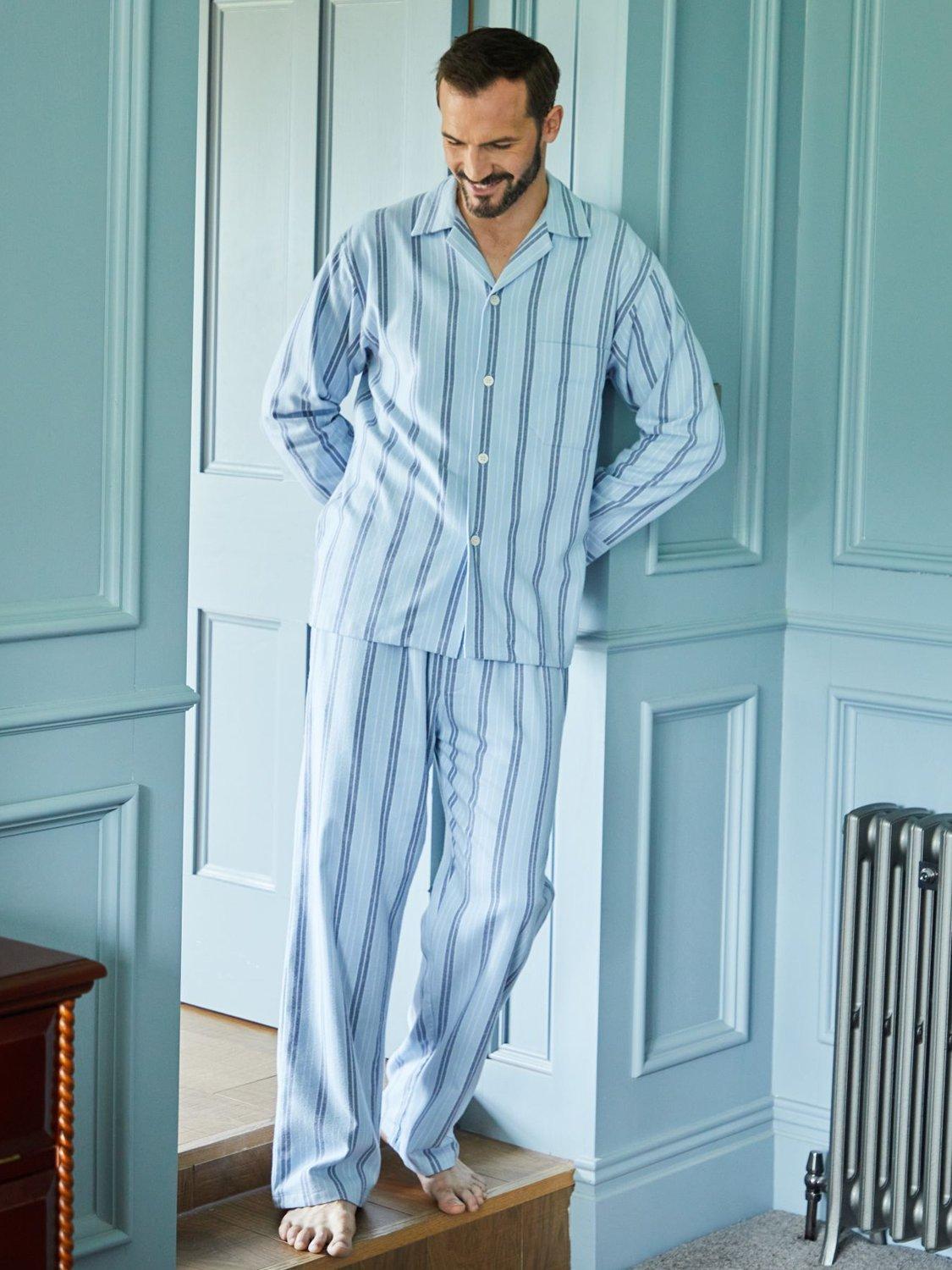 Product image 3 of 4, which shows British Boxers Stripe Brushed Cotton Pyjama Set, Brighton Blue, S