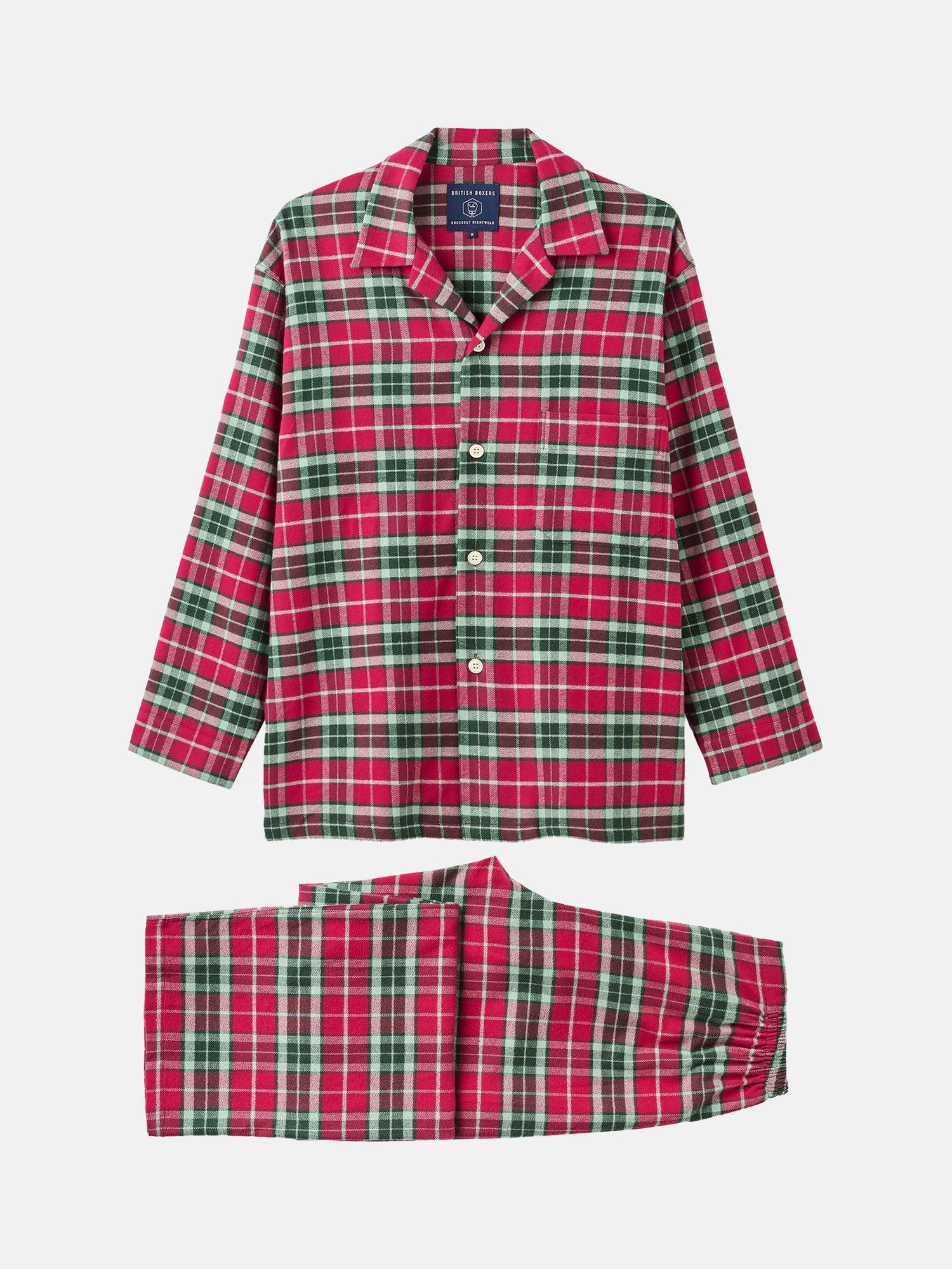 Product image 1 of 4, which shows British Boxers Tartan Brushed Cotton Pyjamas, Gaia, S