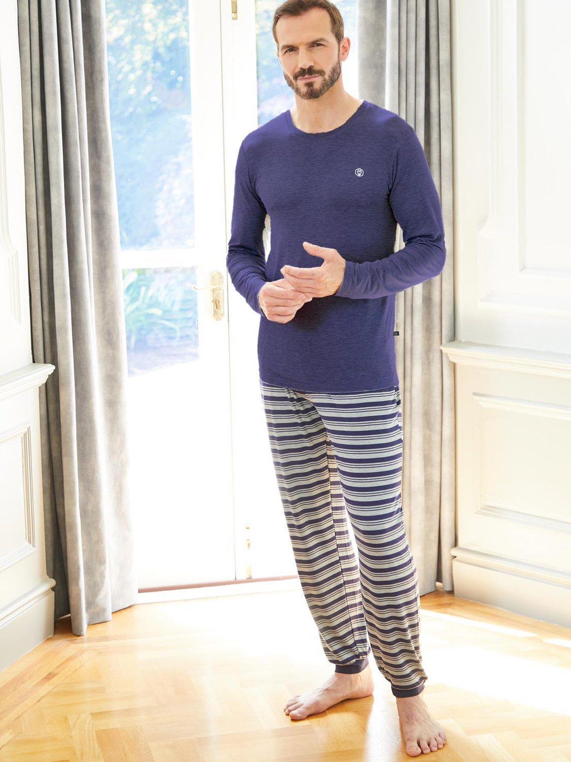 Product image 1 of 4, which shows British Boxers Bamboo Blend Pyjama Set, Navy Melange, M