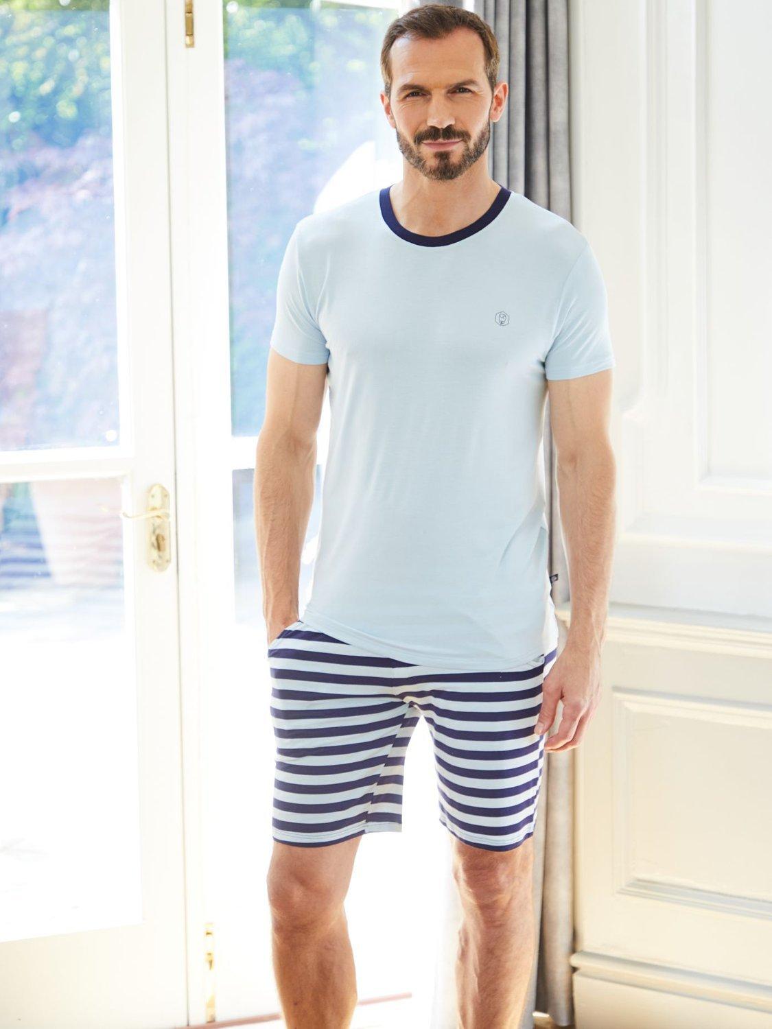 Product image 2 of 3, which shows British Boxers Bamboo Blend Stripe Short Pyjama Set, Skyline, S
