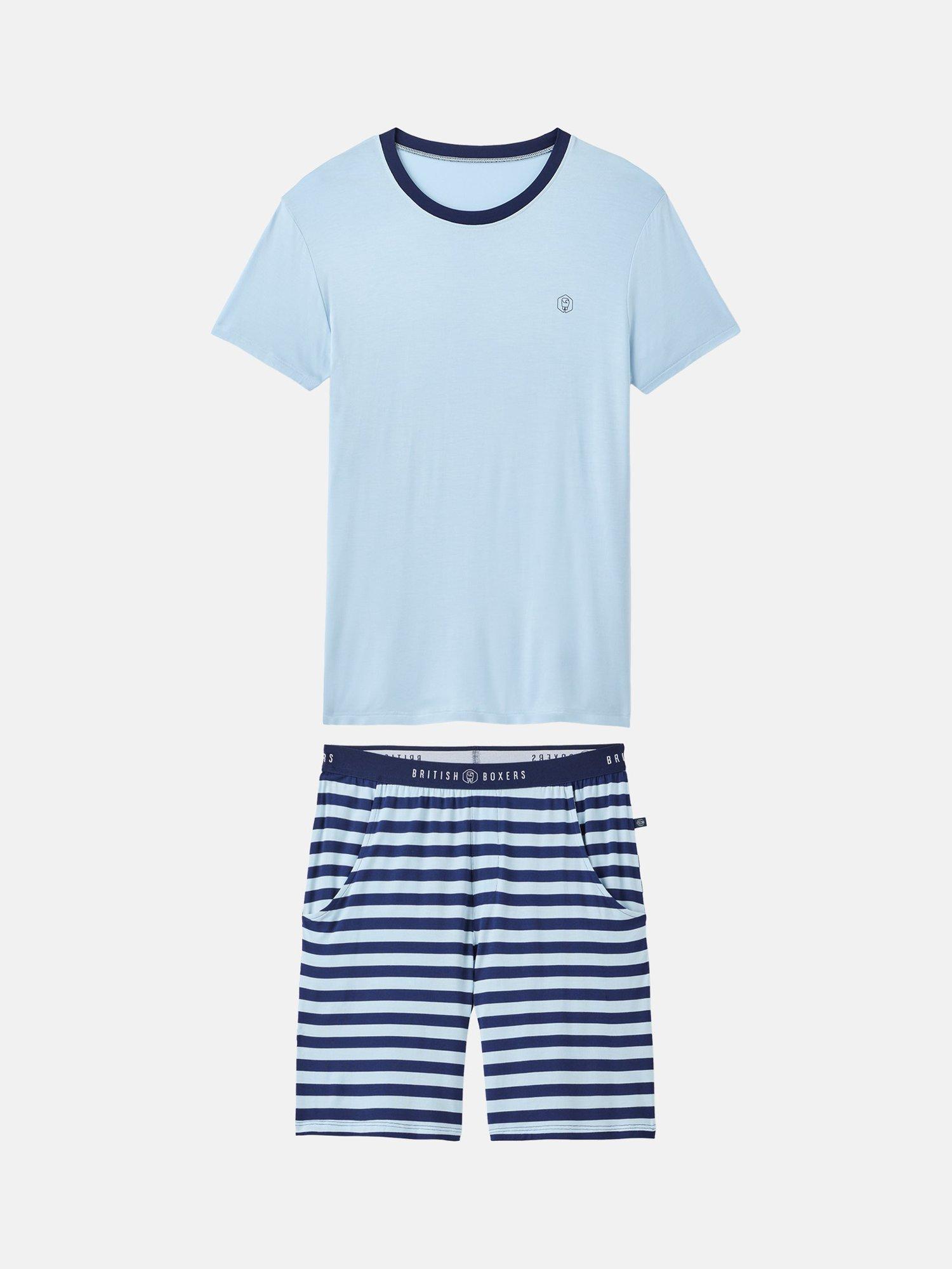 Product image 3 of 3, which shows British Boxers Bamboo Blend Stripe Short Pyjama Set, Skyline, S