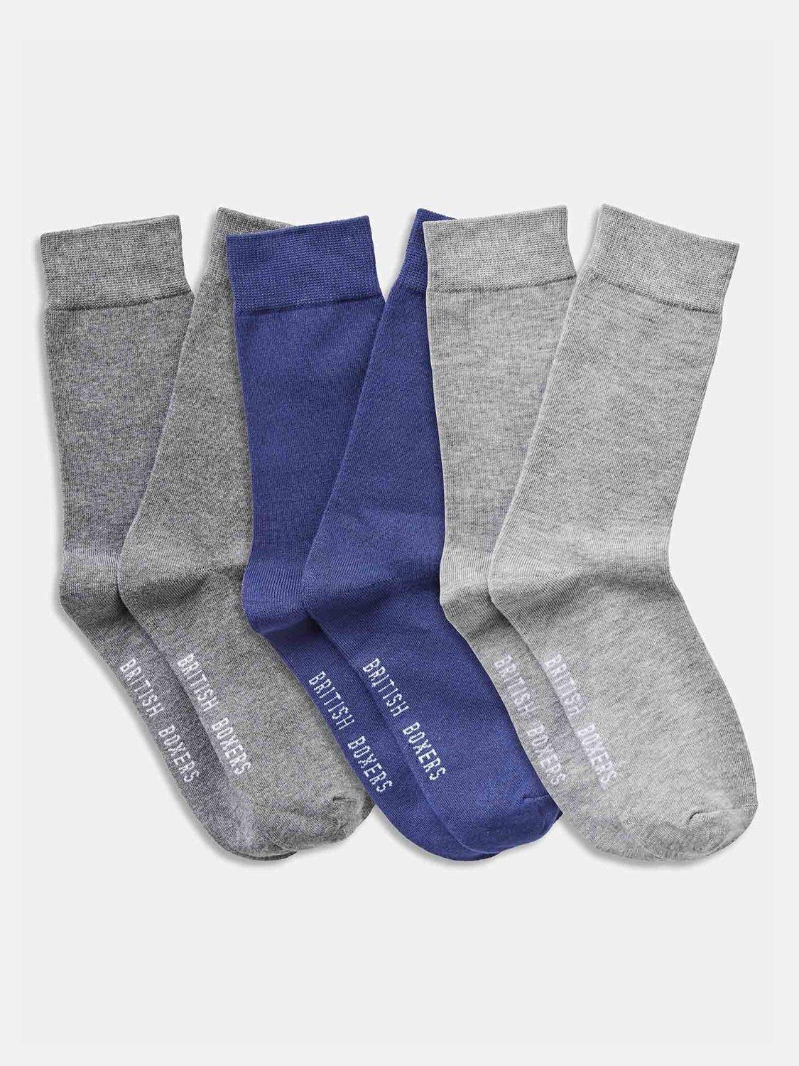 Product image 1 of 3, which shows British Boxers Bamboo Socks, Pack of 3, Grey Melange, 7-11