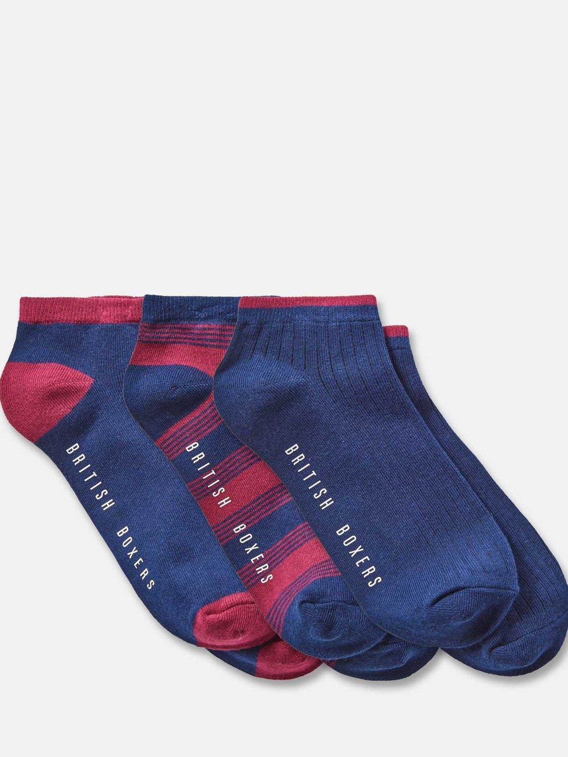 Product image 1 of 5, which shows British Boxers Trainer Socks Gift Box, Pack of 3, Multi, One Size