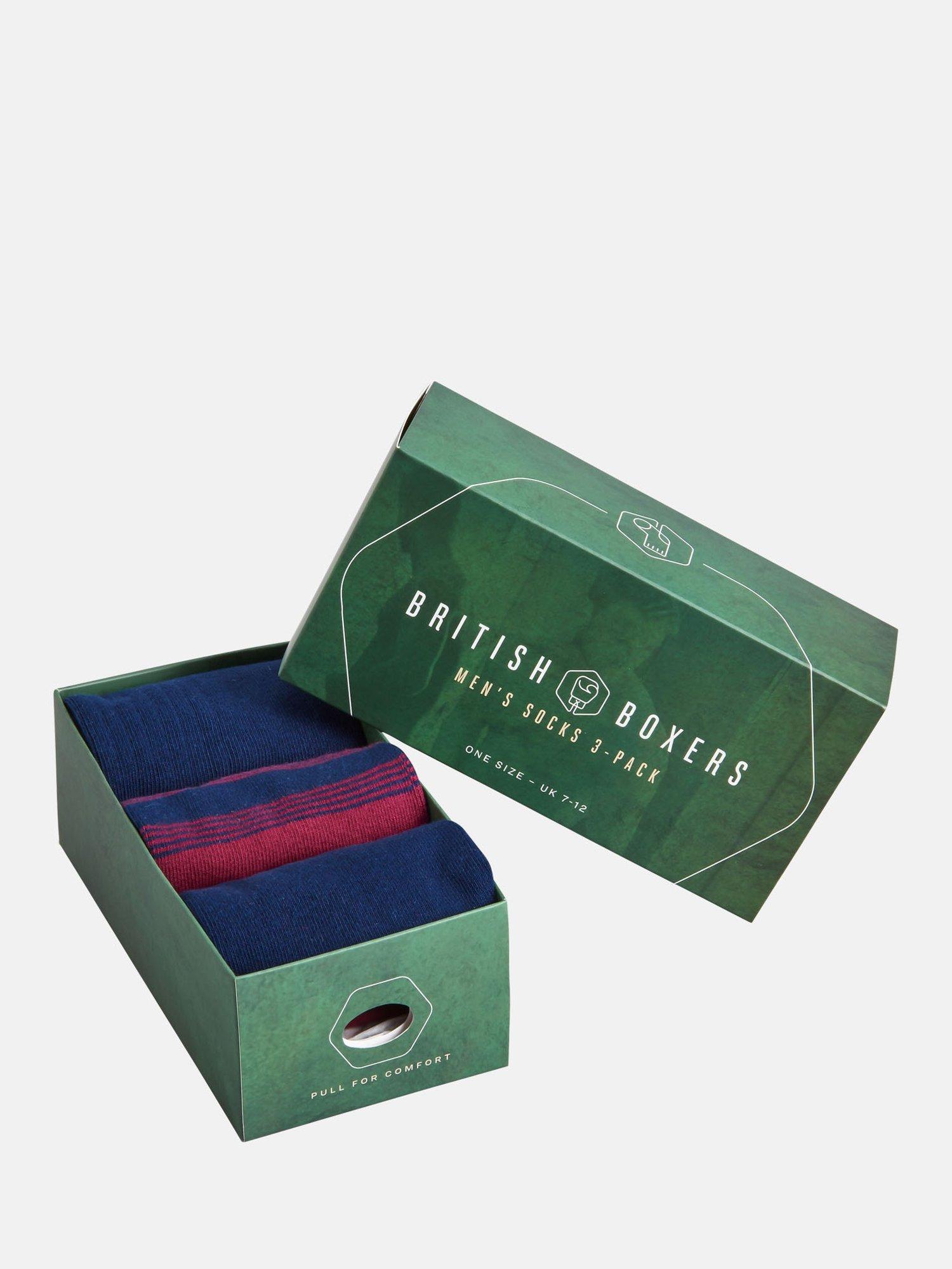 Product image 2 of 5, which shows British Boxers Trainer Socks Gift Box, Pack of 3, Multi, One Size
