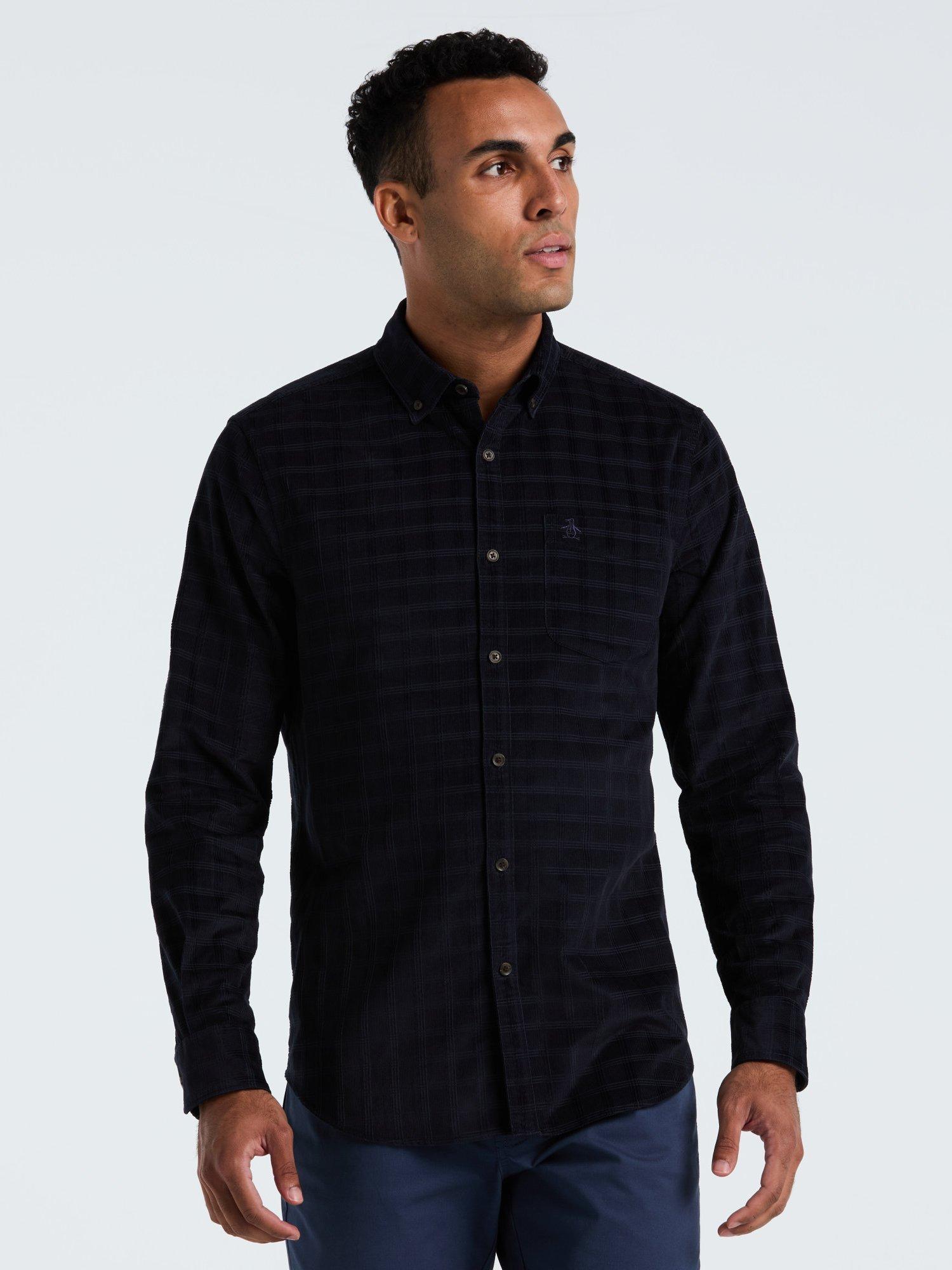Product image 1 of 5, which shows Original Penguin Cotton Check Corduroy Shirt, Dark Sapphire, L
