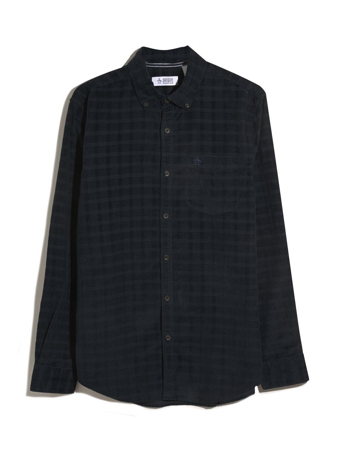 Product image 4 of 5, which shows Original Penguin Cotton Check Corduroy Shirt, Dark Sapphire, L