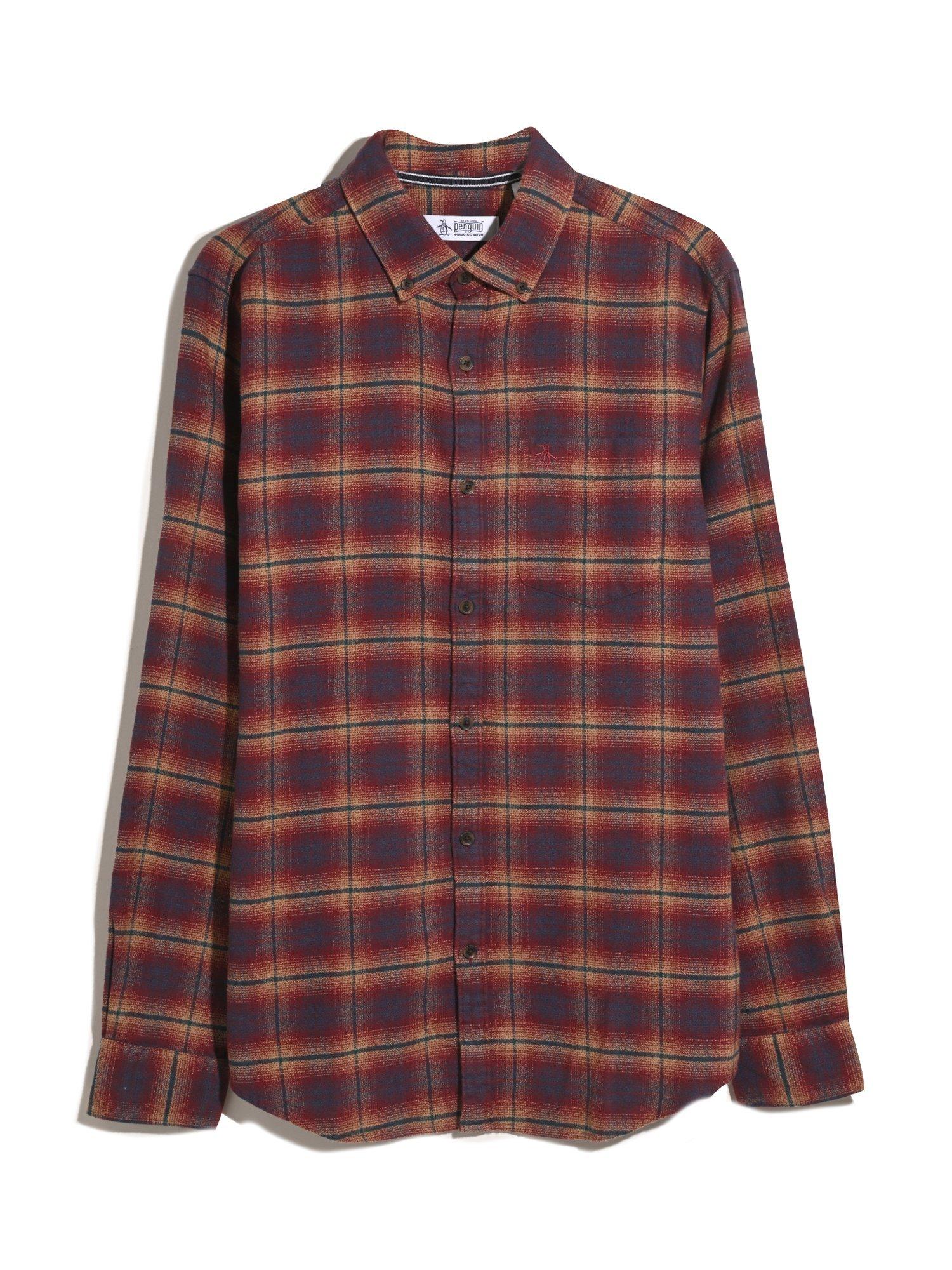 Product image 4 of 5, which shows Original Penguin Cotton Flannel Shirt, Cabernet, L