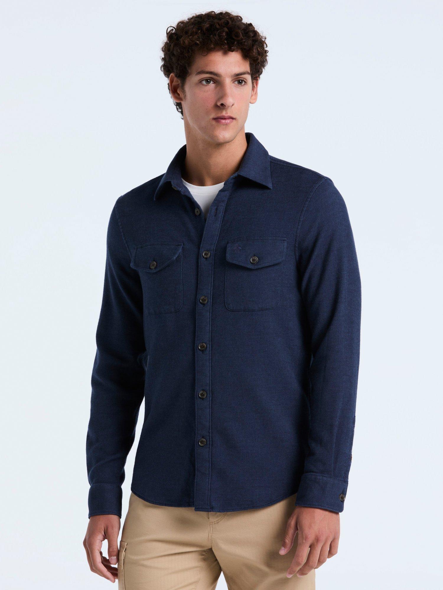 Product image 1 of 5, which shows Original Penguin Cotton Blend Overshirt, Dark Sapphire, XS