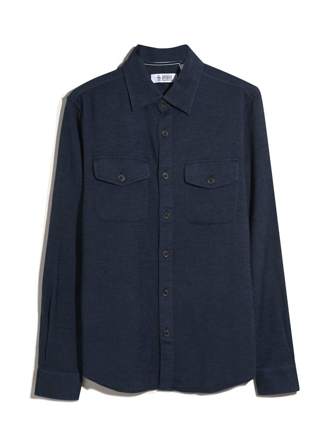 Product image 4 of 5, which shows Original Penguin Cotton Blend Overshirt, Dark Sapphire, XS