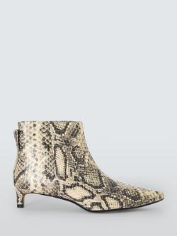 John Lewis Ophelia Leather Snake Print Kitten Heel Dressy Shoe Boots, Ecru/Grey, Ecru/Grey